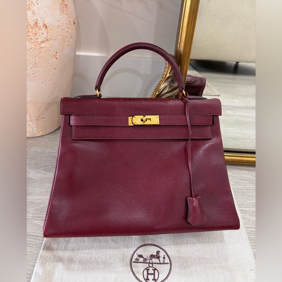 Authentic HERMES KELLY 32 Burgundy Leather courchevel Rouge Ash - Picture 2 of 16